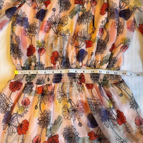 NSR Floral Long Sleeve Ruffle Neck Dress Smocked Waist - Picture 3 of 9